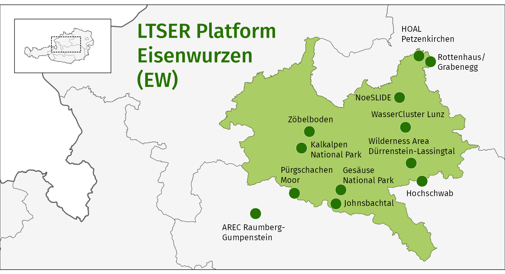 Die LTER Standorte in der LTSER Plattform Eisenwurzen © Umweltbundesamt